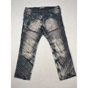 GS-115 Jeans Mens 46x33 Black Acid Wash Moto Zipper Straight Leg Streetware